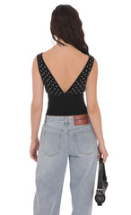 Polka Dot Boat Neck Top in Black