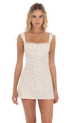 Floral Lace Trim Open Back Dress in Cream