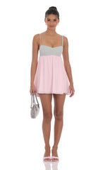 Two Toned Striped Babydoll Dress in Pink