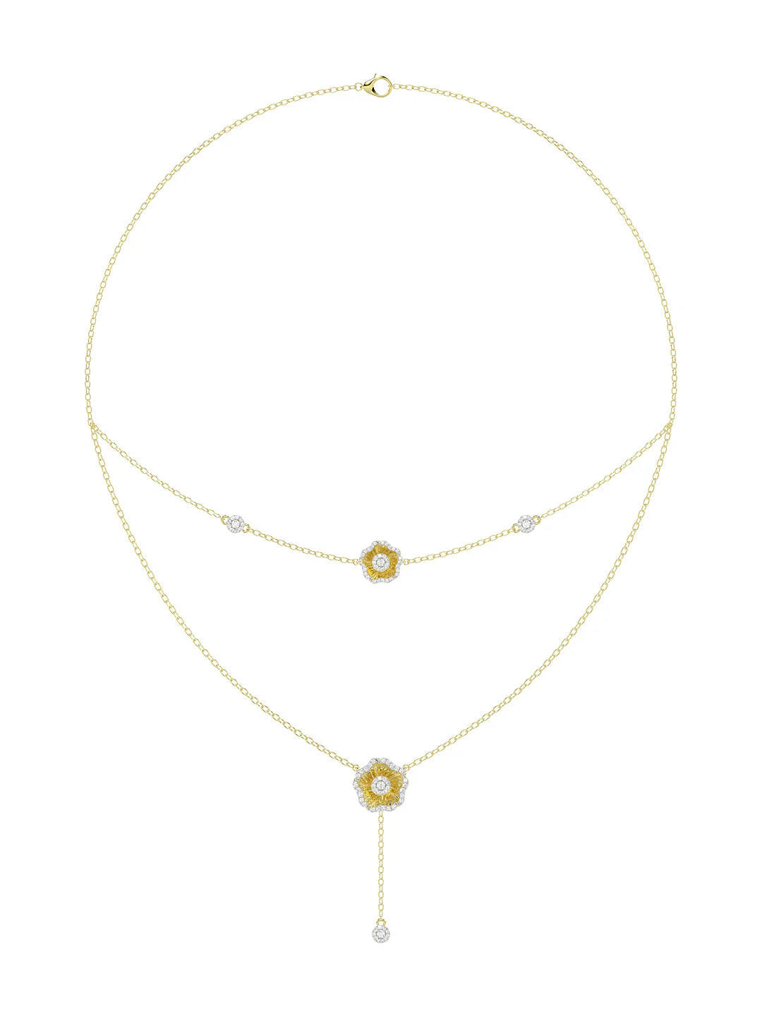 Halo Flower Yellow Gold Necklace