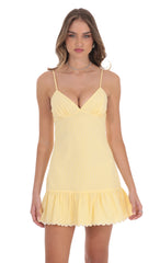 Pinstriped Scallop Ruffle Dress in Yellow