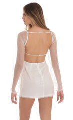 Sequin Flare Sleeve Dress in White