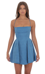 Jacquard Fit and Flare Dress in Blue