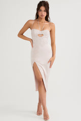 crystal satin and lace midi dress