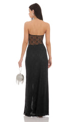 Lace Cutout Strapless Maxi Dress in Black