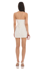 Lace Bust Bodycon Strapless Dress in White