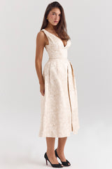 ivory metallic jacquard midi dress