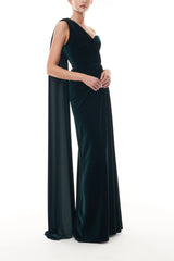 One Shoulder Deep Green Velvet Gown
