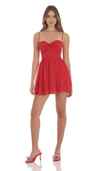Shimmer Front Twist A-line Dress in Red