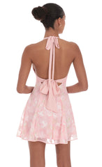 Floral Halter Open Back Dress in Pink