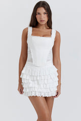 white layered mini skirt