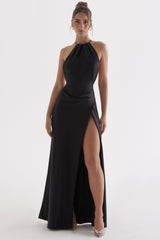 black thigh slit maxi dress