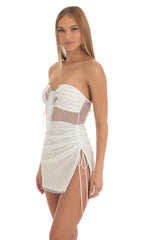 Shimmer Striped Strapless Dress in White