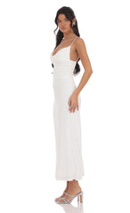 Ruched Cowl Neck Maxi Dress in White