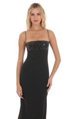 Sequin Square Neck Maxi Dress in Black