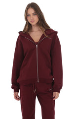 Oversize Zip-Up Hoodie in Burgundy