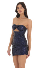Strapless Sequin Cutout Bodycon Dress in Navy
