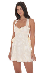 Floral Strappy Back Bows Dress in Cream