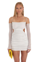 Ruched Cut Out Dress in White
