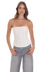 Sheer Mesh Strapless Corset Top in White