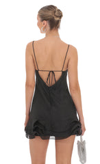 Shimmer Open Back Wavy Dress in Black