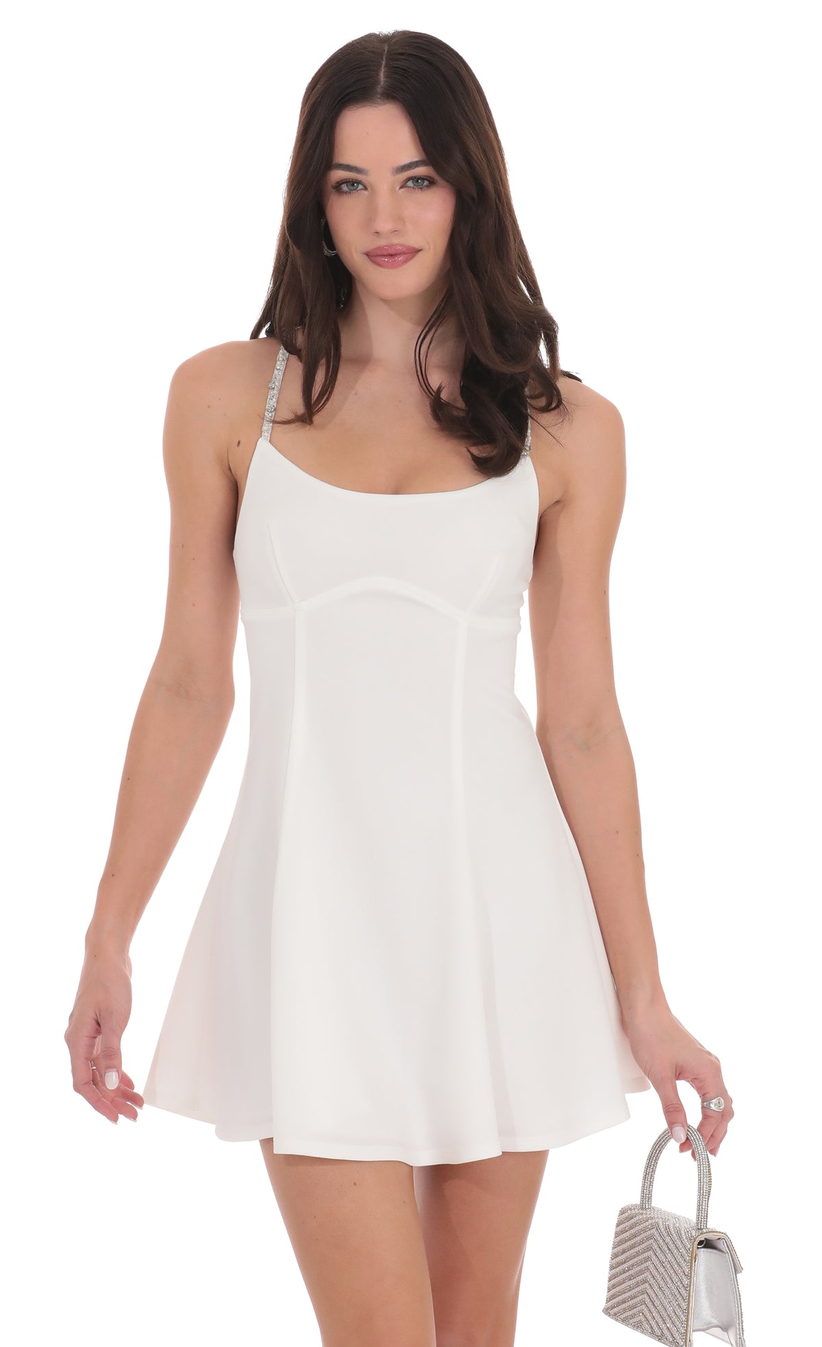 Rhinestone A-Line Dress in White