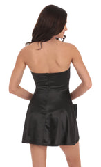 Satin Double Bow Cutout Dress in Black
