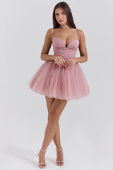 french rose tulle mini dress