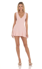 V-Neck Fit and Flare Dress in Pink