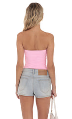 V-Strapless Ruched Top in Pink