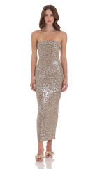 Strapless Metallic Maxi Dress in Cheetah Print