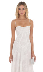 Textured Floral Maxi Dress in White