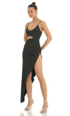 Glitter Cutout High Slit Maxi Dress in Black