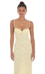 Lace Floral Trim Maxi Dress in Yellow