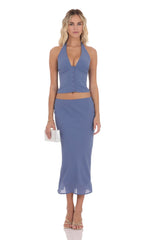 Button Halter Top in Powder Blue