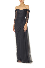Off The Shoulder Draped Tulle Gown