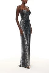 Gunmetal Sequin Column Gown