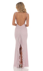 Mesh Open Back Maxi Dress in Lilac