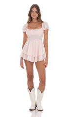 Puff Sleeve Romper in Pink