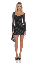 Polka Dot Long Sleeve Bodycon Dress in Black