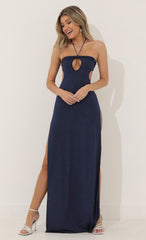 Halter Maxi Dress in Blue Shimmer