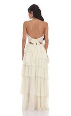 Corset Ruffle Strapless Maxi Dress in Ivory