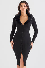 black faux fur trim dress