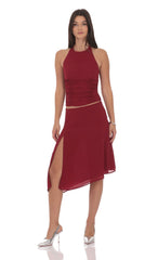 Asymmetrical Midi Skirt in Maroon