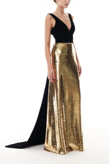 Noir Gold Velvet & Sequin Gown