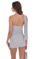 Scarf Rhinestone Mesh Bodycon Dress in Grey