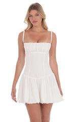 Ruched Bust Bubble Dress in White
