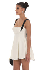 Scallop Hem Fit and Flare Dress in White