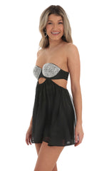 Aksana Rhinestone Strapless Dress in Black