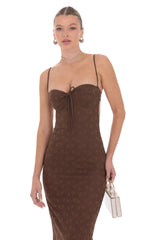 Lace Open Back Maxi Dress in Brown